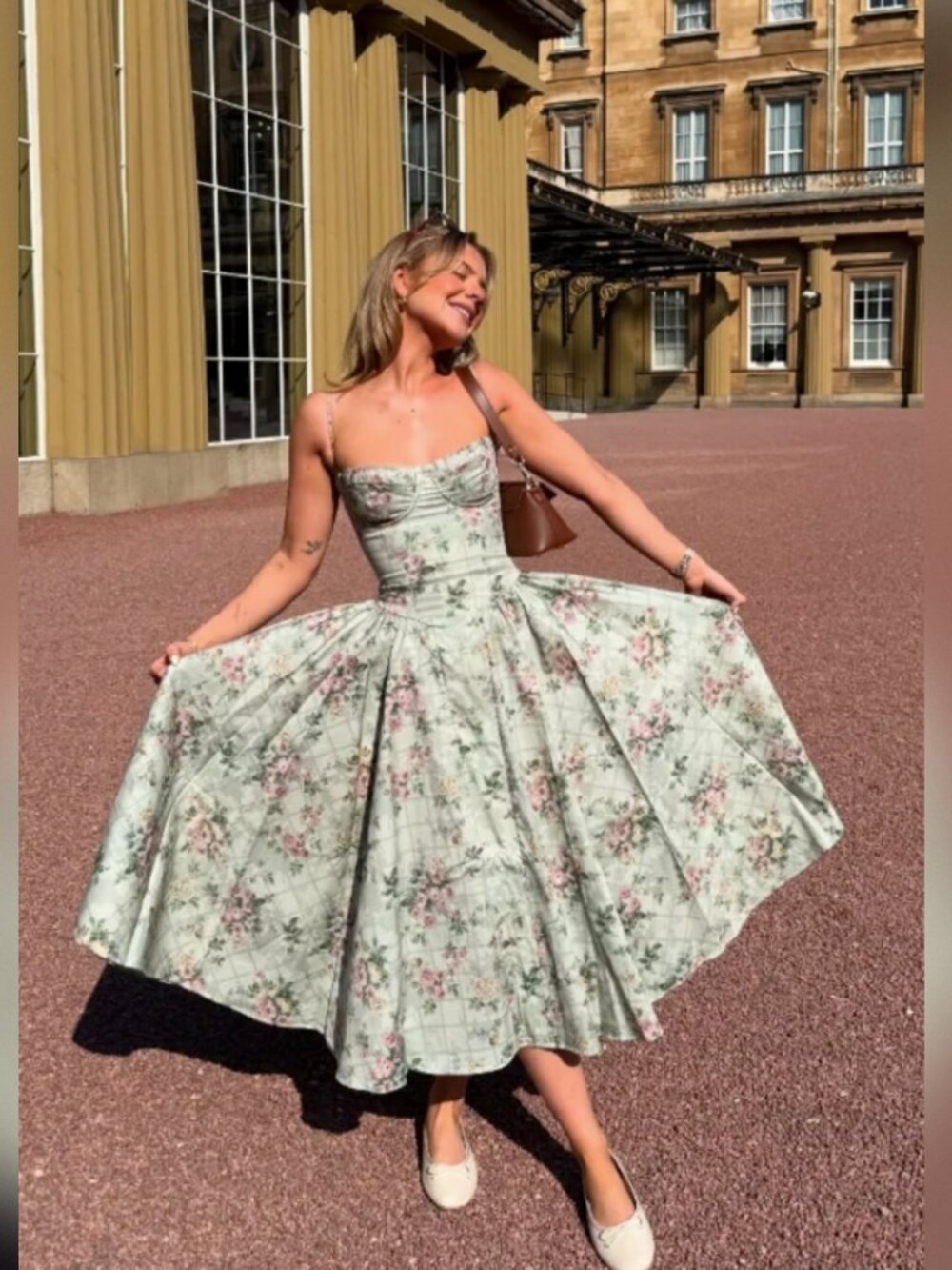 Samaria Sage Floral Print Cotton Midi Dress S Regular Cup